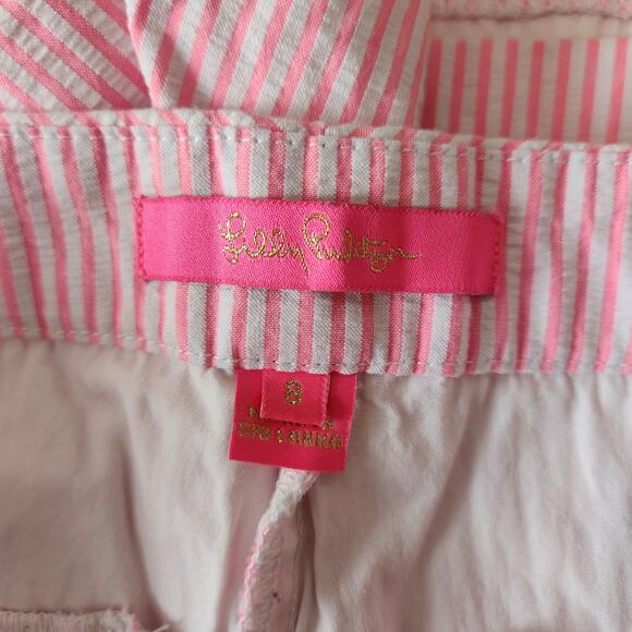 Lily Pulitzer 5" Kelly Chino Shorts, Pink & White Stripe Seersucker size 8 - Picture 4 of 8